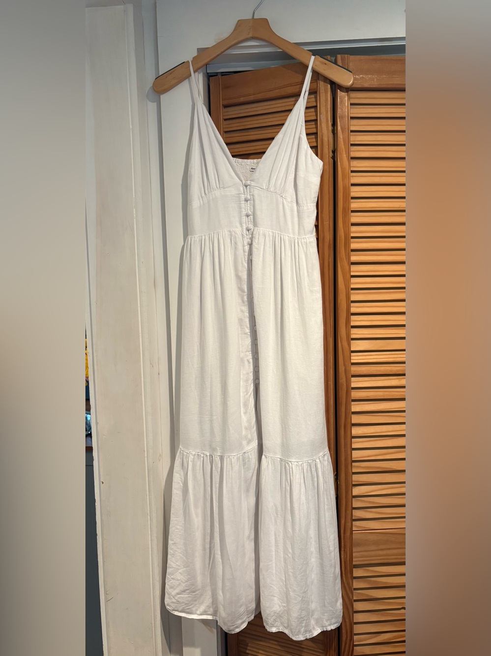 Abercrombie & Fitch Women’s Linen  White Dress Flowy Bohemian Whimsy Midi